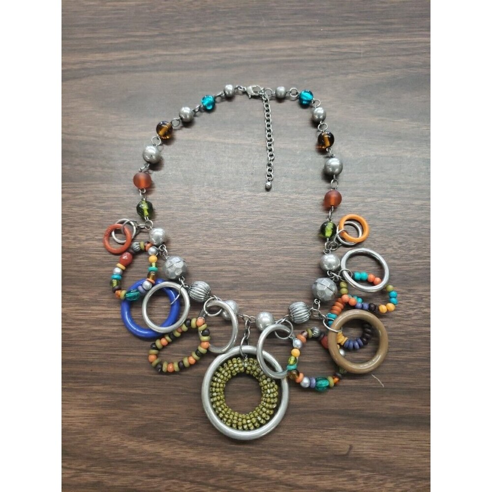 Rainbow Chunky Boho Womens Beaded Necklace With Rings / Bangles, Lobster Clasp